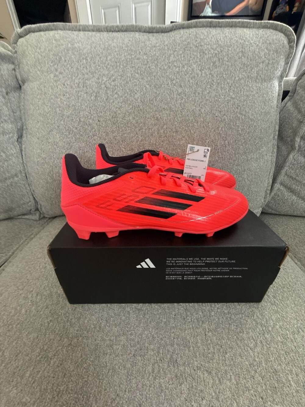Adidas F50 League FG/MG J Youth Soccer Cleats - Turbo/Aurora Black/Platinum Meta